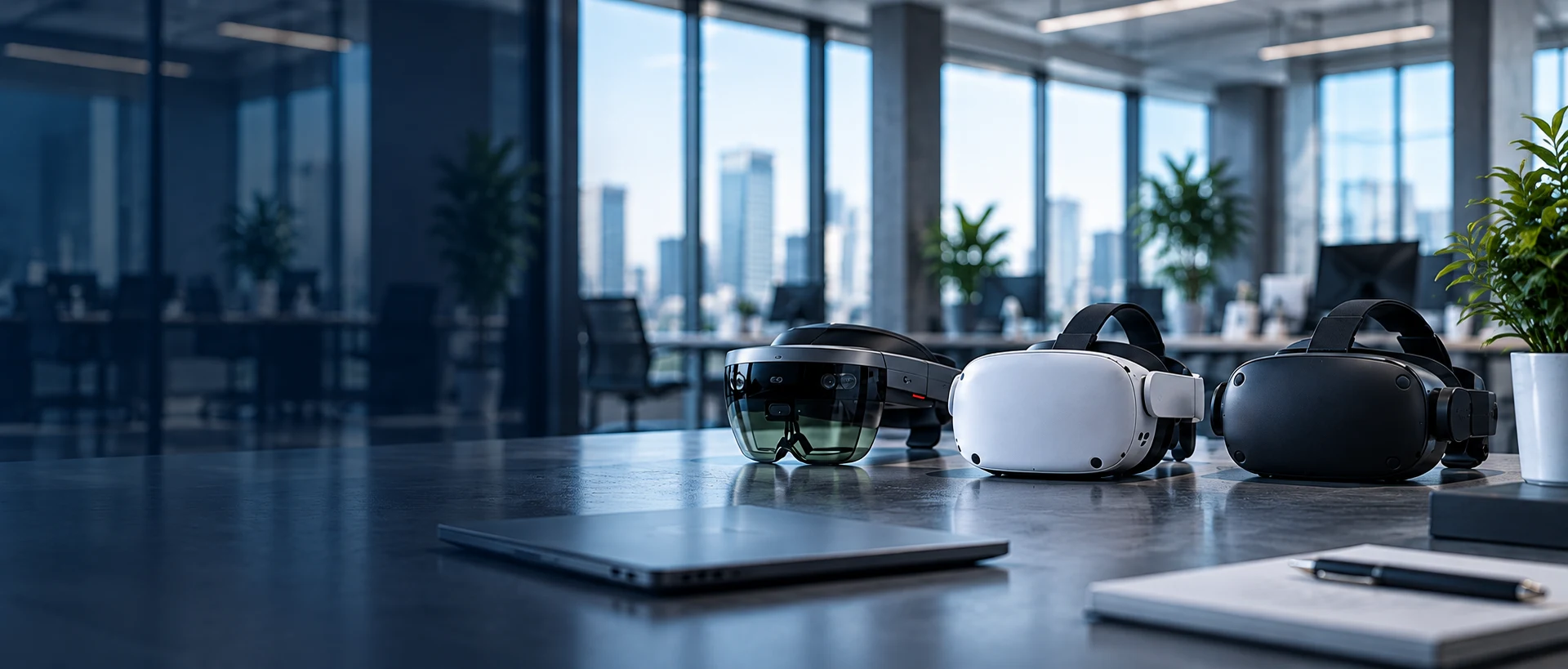 XR headsets on a meeting-room table